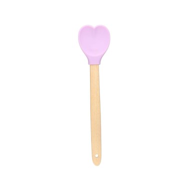 1Pc Heart Shaped Silicone Spatulas Wood Spoon Baking Spatula with Wooden Handle for Mixing Cooking, Baking, Stirring, Serving(purple)