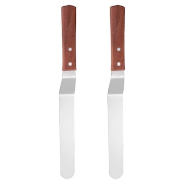 HARFINGTON 2pcs Painting Knives 8"x1.1" Stainless Steel Round Head Curved Mixing Palette Scraper with Wood Handle for Oil Paint Craft Spreading