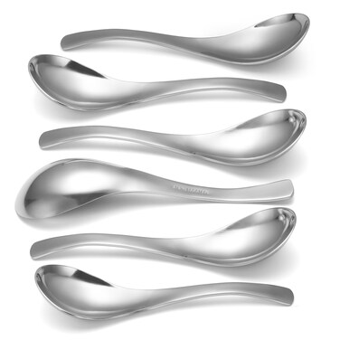 HIWARE Thick Heavy-weight Soup Spoons, High Grade Stainless Steel Soup Spoons, Table Spoons, Set of 6