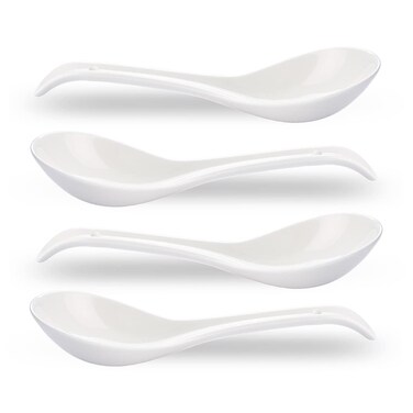 CHILDIKE Porcelain Soup Spoons Set of 4, Ceramic Chinese Soup Spoons 6.6 Inch, Asian Soup Spoons, Japanese Ramen Spoons, White