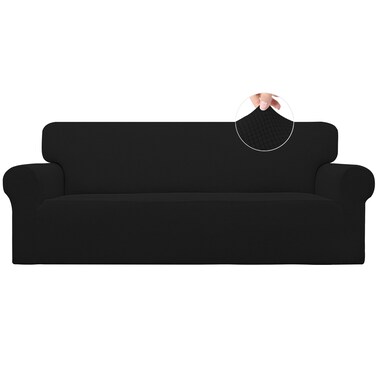 Easy-Going Stretch Sofa Slipcover 1-Piece Sofa Cover Furniture Protector Couch Soft with Elastic Bottom for Kids, Polyester Spandex Jacquard Fabric Small Checks (Sofa, Black)