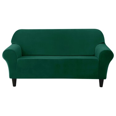 Stretch Sofa Slipcover, Soft Thick Velvet Couch Sofa Cover Furniture Protector with Elastic Bottom for Pets &amp; Kids (Green, L)