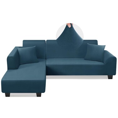 Sectional Couch Covers L Shape Sofa Covers Super Stretch 2pcs Sofa Slipcovers for 3 + 3 Seaters Sectional Chaise Slipcover with 2pcs Pillow Covers for Pets Kids, Peacock Blue