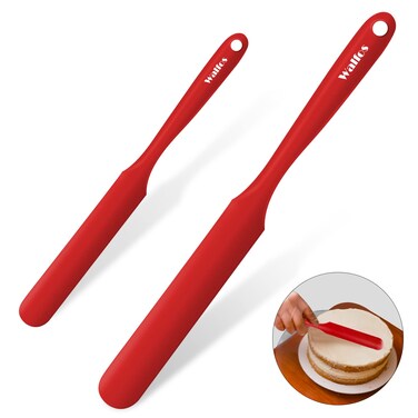 Walfos Silicone Jar Spatula - High Heat Resistant Kitchen Spatulas(450&Acirc;&deg;F&iuml;&frac14;&permil;,Cake Cream Butter Spatulas, for Cooking Mixing -BPA Free and Dishwasher Safe Mixing Batter Scraper Spatula, Red(2pcs)