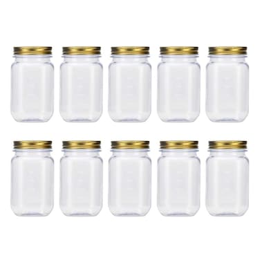 novelinks 16 Ounce Clear Plastic Jars with Gold Lids - Refillable Round Clear Containers Clear Jars Storage Containers for Kitchen &amp; Household Storage - BPA Free (10 Pack)