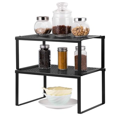 NEX Kitchen Cabinet and Counter Shelf Organizer, Expandable &amp; Stackable, Black