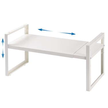 lonpute Expandable Cabinet Shelf Organizers, Adjustable Height Cabinet Cupboard, Kitchen Counter Shelves, Stackable, Expandable, Metal(White - 2 Tier)