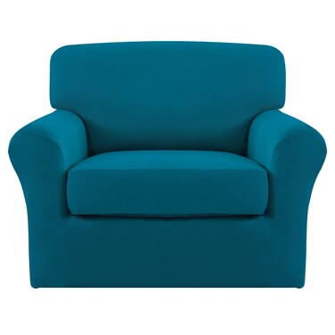 Easy-Going 2 Pieces Microfiber Stretch Chair Slipcover &acirc;&euro;&ldquo; Spandex Soft Fitted Sofa Couch Cover Washable Furniture Protector with Elastic Bottom Kids Pet Peacock Blue
