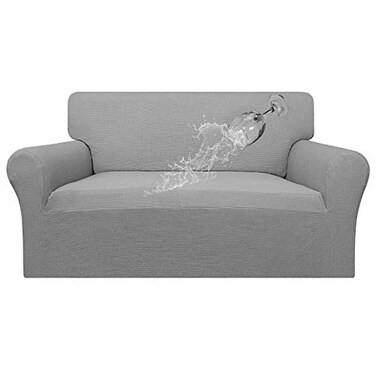 Easy-Going 100% Waterproof Loveseat Couch Cover, Dual Waterproof Sofa Cover, Stretch Jacquard Sofa Slipcover, Leakproof Furniture Protector for Kids, Pets, Dog and Cat (Loveseat, Light Gray)
