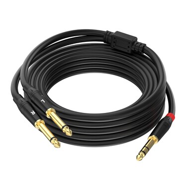 (20FT / 1PACK) 1/4 inch TRS Stereo Y Splitter Insert Cable, Gold Plated Audiowave Series 6.35mm 1/4 inch TRS Male to Dual 6.35mm 1/4 inch TS Male Mono Breakout Cable, Audio Cord