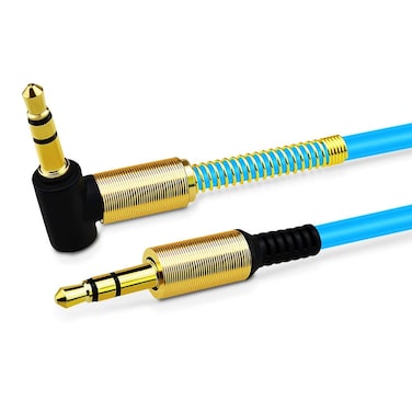 JacobsParts 3.5mm AUX Cable Car Stereo Audio Auxiliary Headphone Jack Cord Right Angle Male to Male, 3ft (Blue)