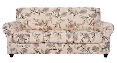 SearchI Stretch Sofa Cover Printed Couch Cover, Floral Pattern 4 Pieces Sofa Slipcover with 3 Separate Cushion Cover, Washable Furniture Protector for Living Room(Sofa, Yellow+Flower)