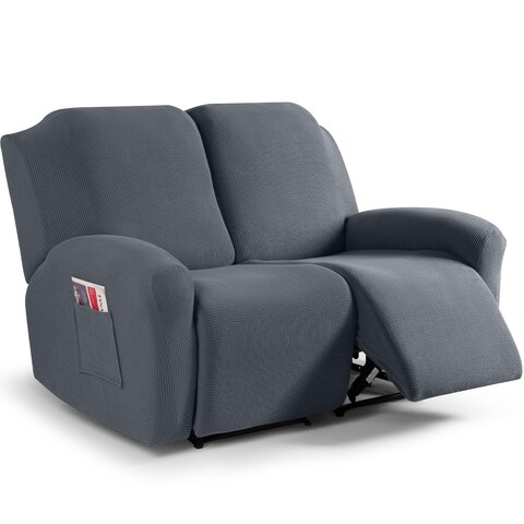 TAOCOCO Recliner Loveseat Slipcover, 6 Pieces Dual Recliner Sofa Covers for 2 Seat Dual Reclining Loveseat Couch, Stretch Soft Jacquard Pattern Furniture Protector with Elasticity Grey