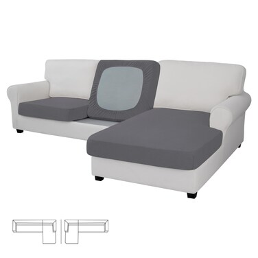 Easy-Going Stretch 3 Pieces Couch Cushion Covers for Sectional Sofa Left/Right L Shape Chaise Lounge Sofa Seat slipcover Anti-Slip Sofa Cover Soft (2 Seater + 1 Chaise, Grey)