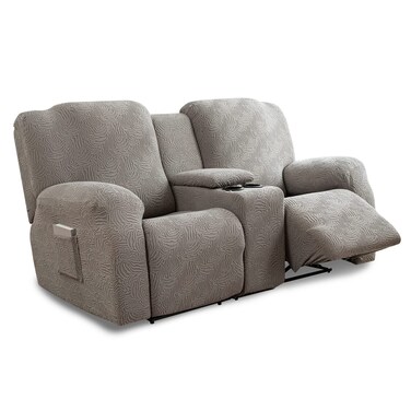 YUEANG Recliner Loveseat Cover with Center Console, 2 Seater Leopard Recliner Sofa Slipcover with Pockets Washable Stretch Reclining Couch Covers Furniture Protector with Elastic Straps (Light Gray)