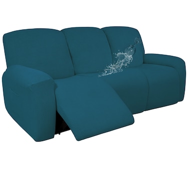 Easy-Going 100% Dual Waterproof Recliner Sofa Cover, 8-Pieces Stretch Relining Couch Cover with Pocket, Jacquard 3 Seat Sofa Slipcover Leakproof Washable (Sofa, Peacock Blue)