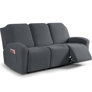 TAOCOCO Recliner Sofa Covers 8-Pieces Stretch Large Reclining Couch Covers for 3 Seats Sofa Slipcovers Soft Jacquard Pattern, Charcoal Grey
