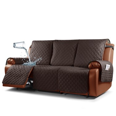Ruaozz Waterproof Recliner Sofa Cover 1-Piece Couch Covers for Reclining Couches Reclining Sofa Cover Washable Furniture Protector with Elastic Straps Pocket for Kids, Pets (Chocolate, 3 Seater)