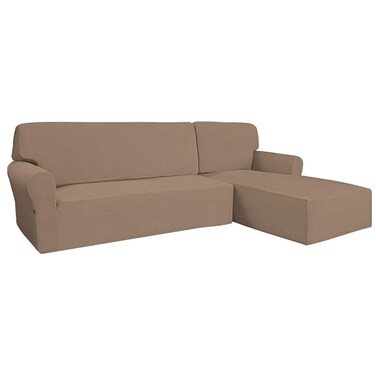 Easy-Going Stretch Sofa Slipcover 2 Pieces L-Shaped Sofa Cover Sectional Couch Cover for Living Room Jacquard Fabric Chaise Lounge Slipcover with Elastic Bottom for Dogs Kids Pets(Large,Camel)