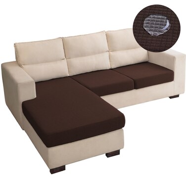 TOPYUMH Water Repellent L Shaped Couch Covers 3 Pieces Sofa Seat Cushion Slipcovers, Stretch Separete Chaise Lounge Cover for Both Left/Right Sectional Couch for Pets (2 Seater+Chaise, Chocolate)