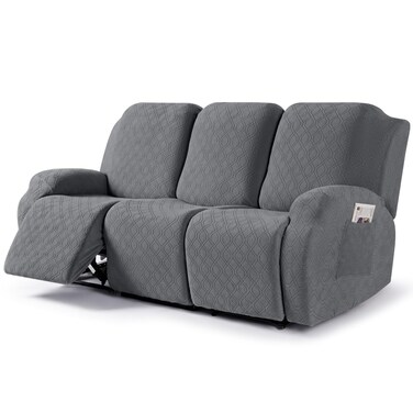 VANSOFY Recliner Cover, 3-Pieces Stretch Reclining Couch Covers with Pockets Reclining Sofa Slipcovers 3 Seater Soft Washable Furniture Protector for Dogs Cats(Dark Gray)