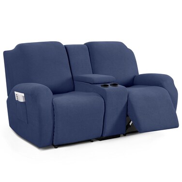 TAOCOCO Recliner Loveseat Cover with Middle Console Sofa slipcover, Stretch Reclining Sofa Covers for 2 Seat Reclining Couch, Jacquard Pattern Soft Loveseat Slipcover Furniture Protector, Navy Blue
