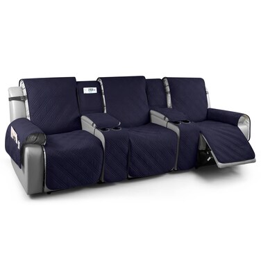 TAOCOCO 100% Waterproof Recliner Sofa Covers with Console, Couch Covers for Reclining Couches 3 Seat with Straps, Split Recliner Sofa Cover Furniture Pets Kids Protector (3 Seater, Navy Blue)