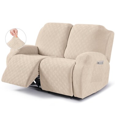 VANSOFY Recliner Cover, 2-Pieces Stretch Reclining Couch Cover with Pockets Loveseat Sofa Slipcovers Soft Washable Furniture Protector for Dogs Cats(Cream)