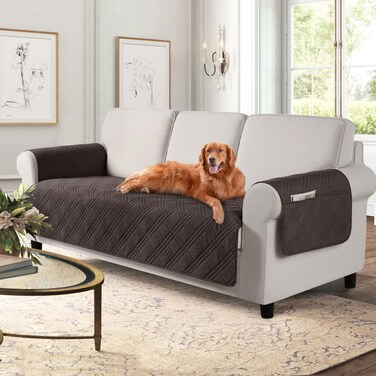 TAOCOCO Waterproof Sofa Covers for Dogs Pets with Non Slip Backing, Couch Seat Covers with Side Pocket for 3 Cushion Couch Washable Dog Couch Cover Protector Sofa Slipcovers(Sofa, Chocolate)