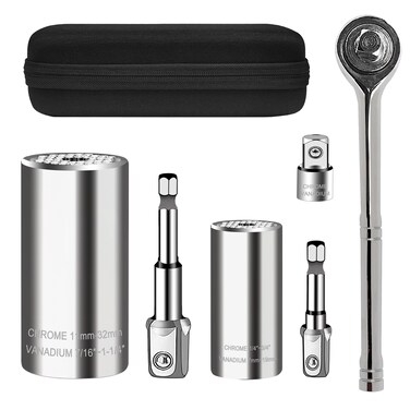 PANMAX Universal Socket Wrench Set (11-32mm 7-19mm),super socket unscrew any bolt,Professional Sockets Tools with Power Drill &amp; 3/8 inch Ratchet Wrench Adapter Chrome Vanadium Steel