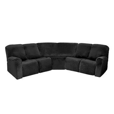 LightInTheBox 7-Piece Velvet Stretch Reclining Couch Covers 5 Seats Corner Sofa Cover L Shape Sectional Recliner Sofa Covers for Sofa Anti Slip Furniture Protector Thick Soft Washable (Black)