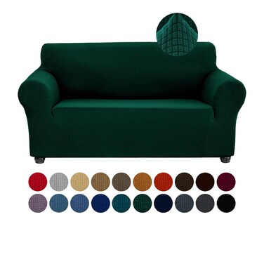 Joccun Stretch Loveseat Couch Cover Slipcover, 1-Piece Sofa Cover for 2 Cushion Couch Spandex Jacquard Washable Furniture Protector Cover for Living Room,Kids,Pets&iuml;&frac14;&circ;Loveseat,Hunter&iuml;&frac14;&permil;