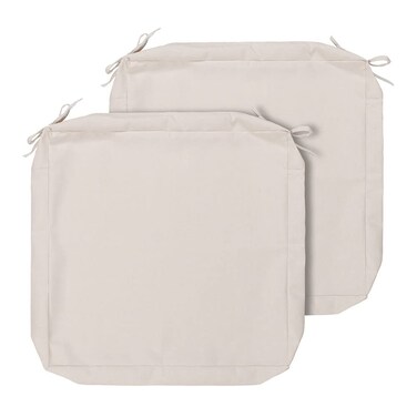 Magpie Fabrics Indoor Outdoor Patio Replacement Cushion Cover with Ties 2 Pack, Loveseat Chair Couch Slipcover Water Repellent UV Resistant Decor for Home Garden(Recycled Cream White, 24x24x4 Inch)