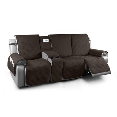 TAOCOCO 100% Waterproof Recliner Couch Covers with Console, Sofa Covers for Reclining Sofa 3 Seat with Straps Design, Split Recliner Sofa Cover Furniture Pets Kids Protector (3 Seater, Chocolate)