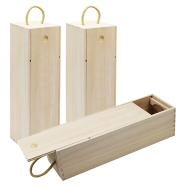 Wooden Wine Box, Chris.W 3 Pack Single Wood Wine Bottle Storage Gift Box with Handle for Holiday, Christmas, Birthday Party, Housewarming, Wedding, Anniversary, 13.87 x 3.87 x 4 Inches