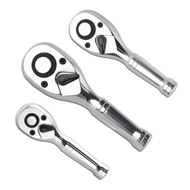 LEONTOOL 3PCS Stubby Ratchet Set, 1/2 3/8 1/4 Inch Drive Ratchet Handle Wrench, 72-Tooth Reversible Ratchet, 5 Degree, Quick-Release Socket Wrench Set CR-V Steel Mini Ratchet Set