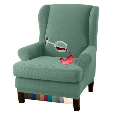 Granbest Premium Water Repellent Wingback Chair Cover 2-Piece High Stretch Jacquard Fabric Wing Back Chair Slipcovers (Wing Chair Cover, Matcha Green)