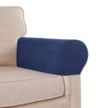 Stretch Sofa Armrest Covers Spandex Jacquard Arm Covers for Chairs and Sofas Anti-Slip Couch Armrest Covers with Sticker Furniture Armrest Protector for Sofa Couch Chair Recliner, Set of 2, Navy