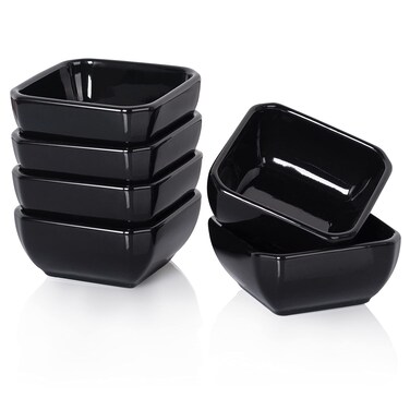 DELLING Ultra-Strong 3 Oz Ceramic Dip Bowls Set, Black Dipping Sauce Bowls/Dishes for Tomato Sauce, Soy, BBQ and other Party Supplies - Set of 6