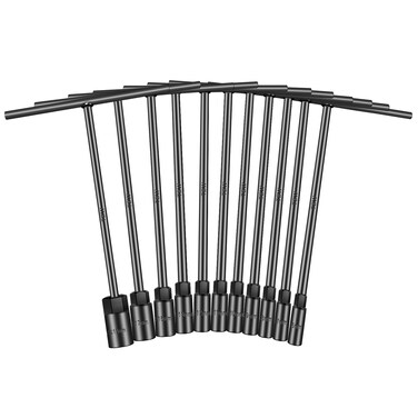 Upenjok T-Handle Wrench Socket Set, 6-Point Cr-V Steel T Wrench Set Metric Size 6mm to 19mm, Lug Tool Socket with Long Reach for Motorcycle Bicycle Car Repair (11 Pack)