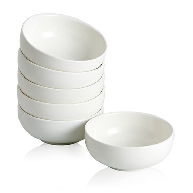 Swuut Ceramic Pinch Bowls,2.5 oz Mini Prep Dip Bowl Set,Small Dipping Salsa Charcuterie Soy Sauce Side Dish for Sushi,Set of 6(White)