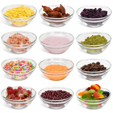 Cehomi Small Glass Prep Bowl, 2.5 Ounce Mini Glass Bowls, Clear Glass Containers Set for Meal Prepping, Snacks, Dipping Sauce, Spice, Nuts, Jams