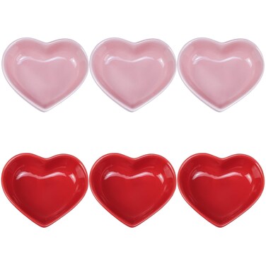 Heart-Shaped Multipurpose Ceramic Sauce Dish Seasoning Dishes Sushi Dipping Bowl Appetizer Plates Serving Dish Saucers Bowl(Set of 6), Red &amp; Pink