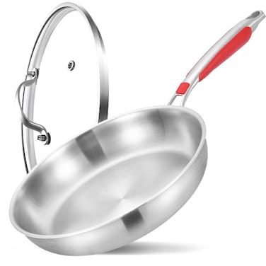 Inqibee 10 Inch Tri-Ply Stainless Steel Frying Pan with Lid,Skillet,Stir-Fry Pan,Induction Cooking Pan,Heavy Duty and Dishwasher Safe,Detachable Handle.