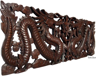 Asiana Home Decor Lucky Chinese Dragon. Carved Wood Wall Sculpture Panels. 35.5&acirc;&euro;x13.5&acirc;&euro; Extra Thick Dark Brown