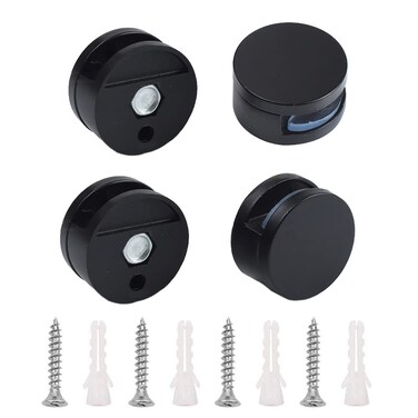 4 Pieces Zinc Alloy Mirror Clips Wall-Mounted Mirrors Clips Mirror Brackets Mirror Mounting Clips Glass Clips Clamps Holder for 3-5mm Thick Mirror, Round, Black