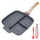 Bobikuke Nonstick Grill Pan for Stove Tops, 10.5 inch Sectional Skillet, Divided Pan for Breakfast, Square Grill Skillet with Silicone Brush &amp; Clip, Compatible with All Stovetops (Black)