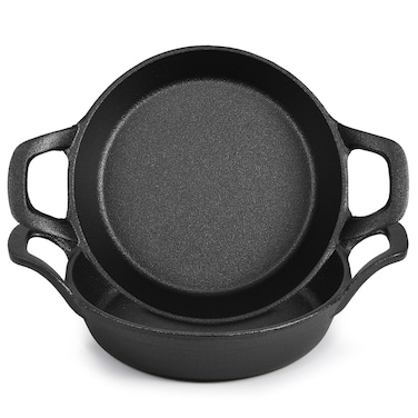 Ziliny Mini Skillets Cast Iron Pan 6.34 x 6.34 x 1.5 Inch Cast Iron Ramekin Set Black Small Casserole Dish Cast Iron Cookware Oven Safe Mini Skillets for Kitchen Indoor Outdoor Picnic(2 Pack)