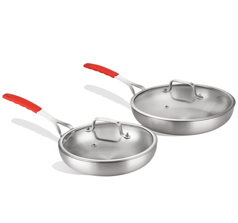 DELARLO Tri-ply Stainless Steel Frying Pan Set with Lid 8&quot; 12&quot; large Skillets Induction Chef&#39;s Pan,Pots and Pans Set Kitchen Cookware Set Dishwasher and Oven Safe