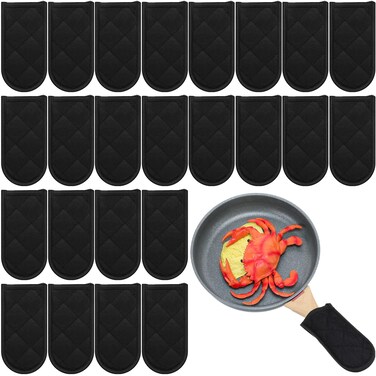 Dandat 24 Set Hot Handle Covers for Christmas Daily Replace Use Gift Pan Handle Sleeve Covers Heat Resistant Cast Iron Handle Sleeve Washable Handle Mitts for Christmas Kitchen Gifts Craft (Black)